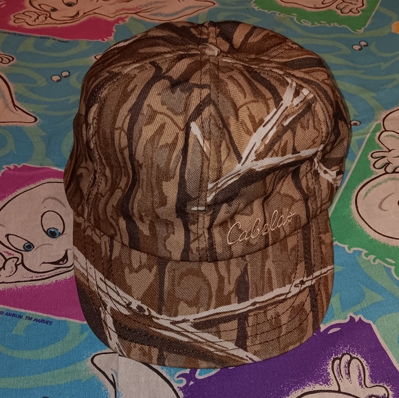 70s Cabelas Vintage Tree Camo Fitted Hat Hunting Cap Camouflage - Picture 2 of 4